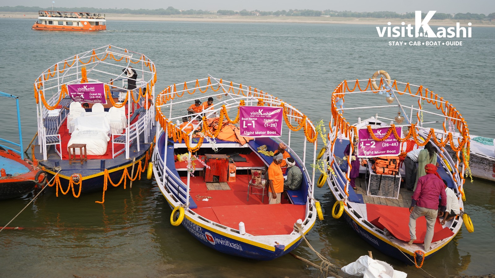 Decorated light motor boats ready for Dev Diwali in Varanasi