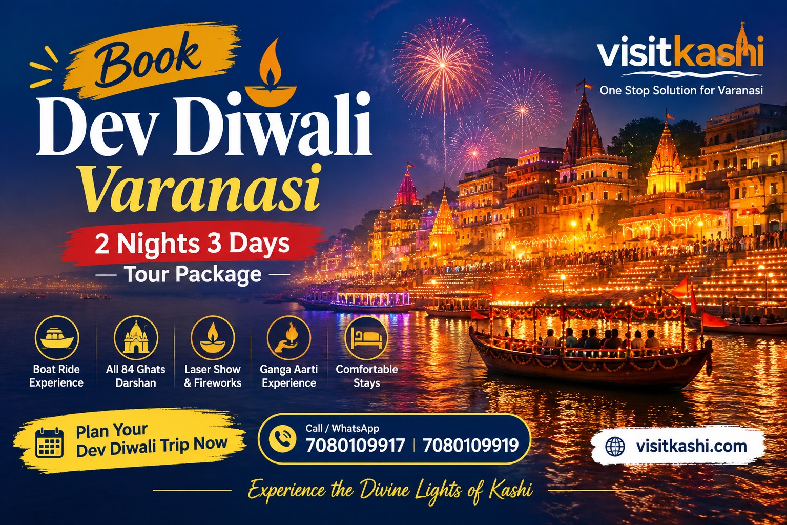 Visit Kashi Dev Diwali Varanasi 2 nights 3 days tour package with illuminated ghats and boat rides